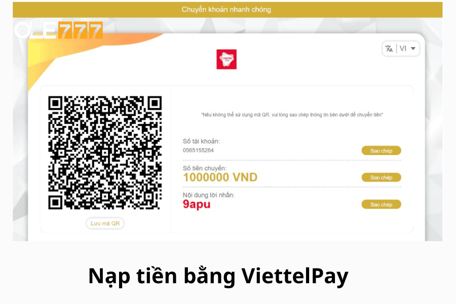 Nạp tiền bằng ViettelPay